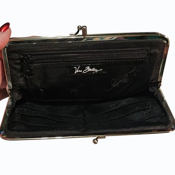 Vera Bradley Retired Baroque Black Yellow White Double Kiss Lock Wallet Clutch - Picture 3 of 13